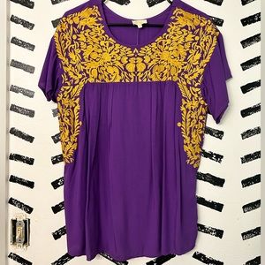 Layers Z Clothing Purple & Yellow Stitched Top